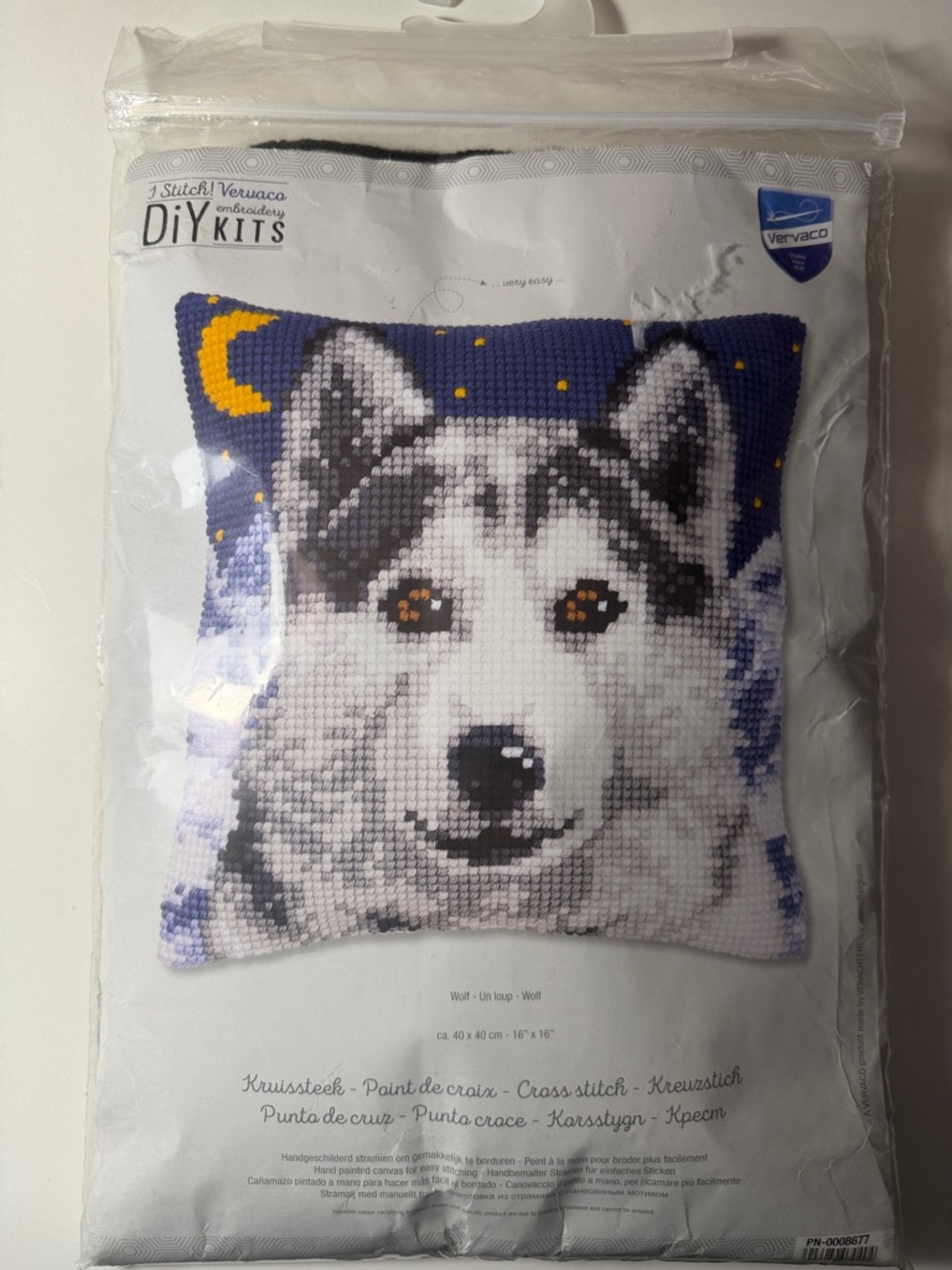 Wolf Husky Cross-Stitch Pillow DIY Kit Vervaco